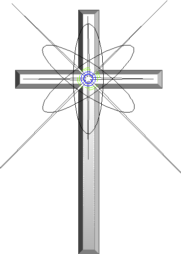 Archaic atom superimposed over timeless cross